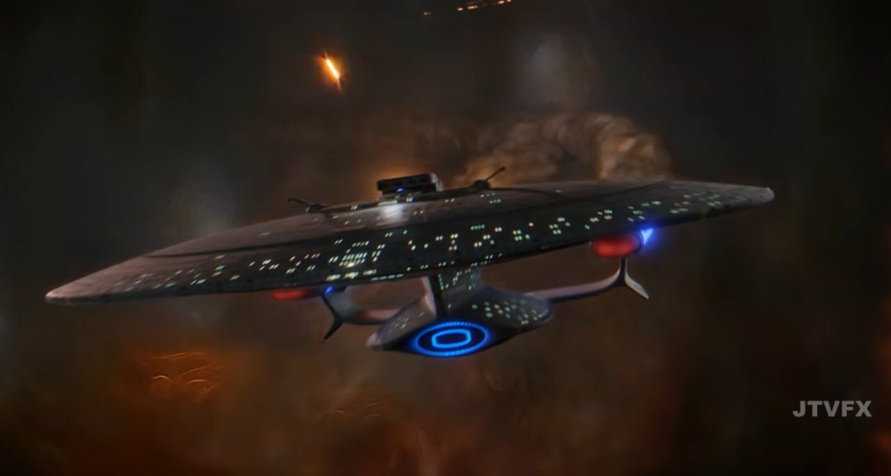 Die Enterprise-D anstelle der -E im Kampf gegen die Son'a.