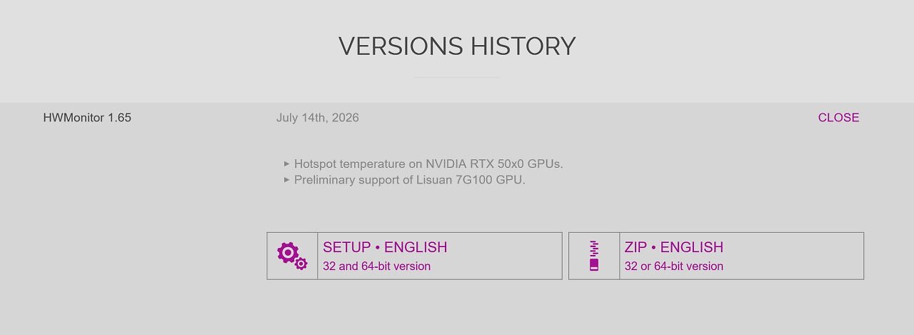 [15/07/2026] HWMonitor 1.65 macht die Hotspot-Temperatur der Nvidia Geforce RTX 5000 wieder auslesbar.