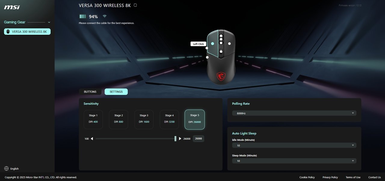 [21/07/2026] Mit MSIs Web-App Portal X können Sie die dpi-Stufen und Polling-Rate festlegen. MCU-Einstellungen wie Motion Sync, Angle Snapping oder Lift-off-Distanz fehlen.&nbsp;