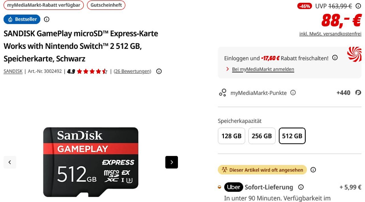 [21/07/2026] Der myMediaRabatt wird vom Kaufpreis von 88 Euro abgezogen: Das Ergebnis sind 70,40 Euro.
