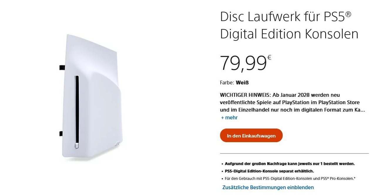 [05/07/2026] Nachgefragt und rationiert - Das Disc-Laufwerk für die Playstation 5 .