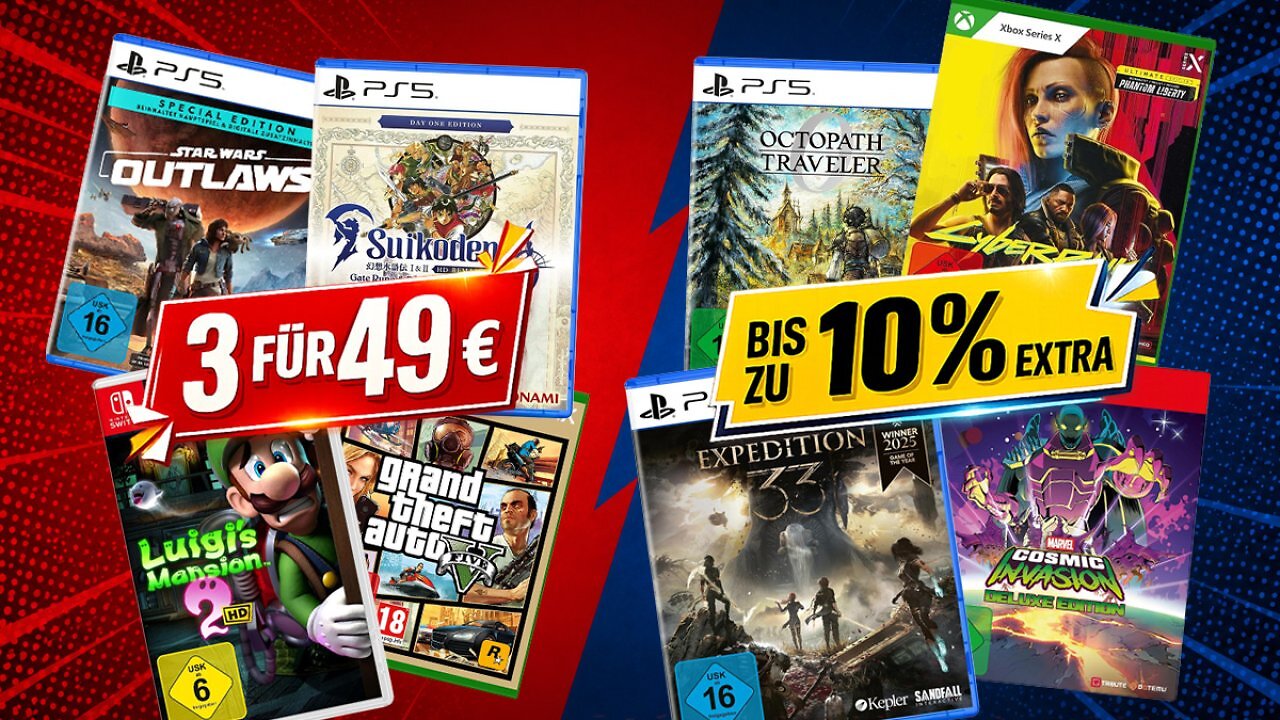 [22/07/2026] PS5- & Switch-2-Spiele jetzt noch günstiger: Amazon mit Extra-Rabatt, MediaMarkt 3 für 49 €