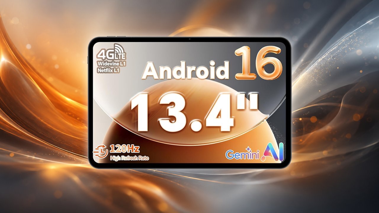 [01/07/2026] TECLAST Tablet 13.4 Zoll 120Hz Display, Android 16 Gaming Tablets T65, 4G LTE Dual SIM, 26GB RAM+128GB ROM(4TB TF), Widevine L1/13MP/GPS, Gemini AI Tablets mit USBC Anschluss für Streaming, Filme Amazon Angebot