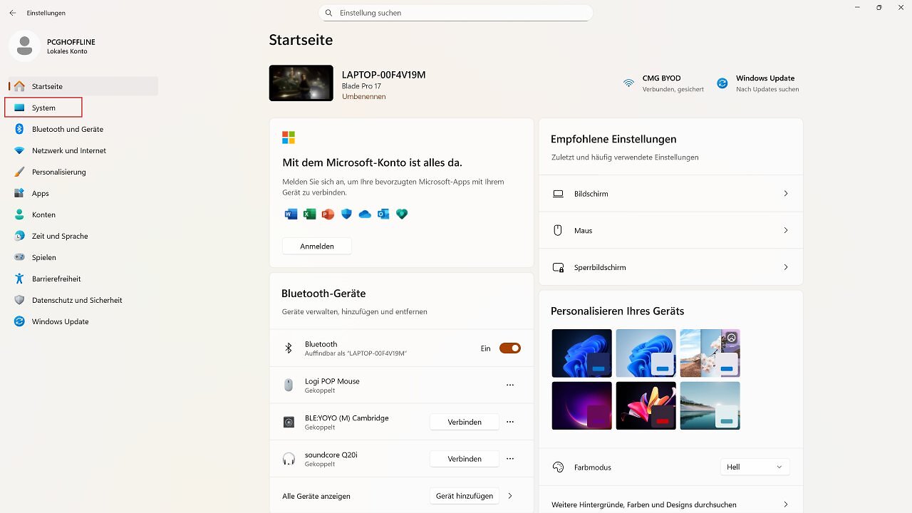 [06/07/2026] Öffnen Sie die Windows-Einstellungen und wechseln Sie zu System.