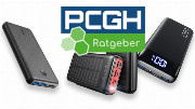 Drei verschiedene Powerbanks vor weißem Hintergrund.