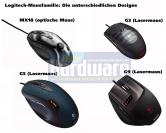 Die wichtigsten Logitechmäuse der letzten Zeit im Designvergleich (Bild: PCGH)