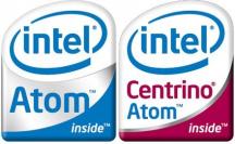 Atom jetzt mit eigenständigem Logo. Rechts das alte, der Centrino-Plattform zugeordnete Logo. (Bild: Intel)