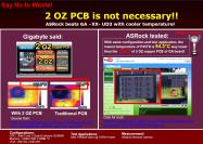 Aus der Asrock-Präsentation: Asrocks P45TS soll angeblich auch ohne zusätzliches Kupfer kälter bleiben als das neue EP45-UD3P von Gigabyte. (Bild: Asrock)