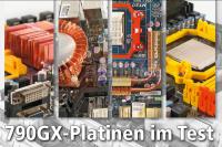 Vier 790GX-Boards und eine 790FX-Platine im Vergleich. (Bild: PCGH)