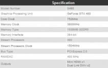 Sparkle Calibre X480 - Technische Daten