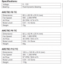 Arctic F-TC-Lüfterserie - Tabelle