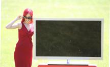 IFA 2010: Philips zeigt 3D-Fernseher für 4.200 Euro (Im Bild: Samsung-Fernseher und Miss IFA)