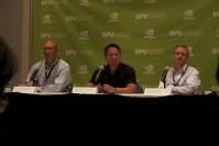 Nehmen kein Blatt vor den Mund: Nvidia-Chef Jen-Hsen Huang und seine Kollegen Sanford Russel (links; General Manager Cuda Group) und Andy Keane (General Manager CPU Computing