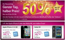 T-Mobile gewährt 50 Prozent Rabatt auf alle Handys. 