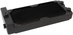 Swiftech MCRX20-QP-Res-Rev2-Radiator mit integriertem Ausgleichsbehälter, hier in der Dual-120-mm-Version.