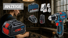 Unter Vergleichspreis verschraubt Amazon: Bosch Pro Core und Platz 1 Akkuschrauber im Set mit 2 Akkus, Tasche &amp; Bits