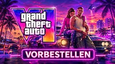 GTA 6 vorbestellen wird wohl so bald nicht möglich sein, sagt Tom Henderson. Das Bild zeigt das Artwork von GTA 6 mit einem Vorbestellen-Banner.