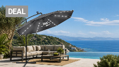 tillvex Alu Ampelschirm + Abdeckung LED Solar Ø 300 cm mit Kurbel, Abdeckung + Ständer | Sonnenschirm mit Windschutz | Gartenschirm UV-Schutz Aluminium | Kurbelschirm Marktschirm wasserdicht Amazon Angebot