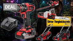 Auf 47 € senkt Amazon Einhell-Set aus Schlagbohrschrauber und 18V-Akku: Kettensäge, Mäher, Heckenschere unter Preisvergleich (1)
