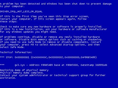 Bluescreen bei Windows.