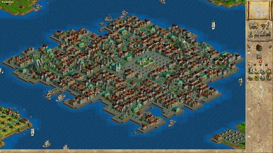 Eine typische Anno 1602 Stadt (niedrige UI-Skalierung)