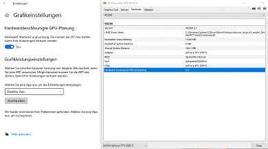 Windows 10 20H1 Hardwarebeschleunigte GPU Planung aktivieren. In den Einstellungen von Windows 10 im Punkt Anzeige und dort unter Grafikeinstellungen einstellbar. Überprüfbar nach PC-Neustart mit GPU-Z.