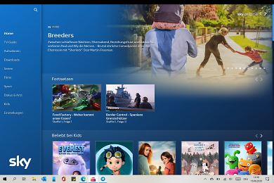 Homeseite der Sky Go PC App (Version 10.2)