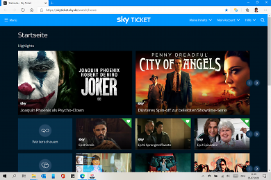 Sky Ticket Webseite Startseite 1 