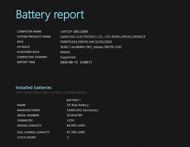 Battery Report Samsung Galaxy Book Ion 15