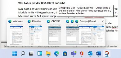 Windows 11: Snap-Gruppen-Ansicht.