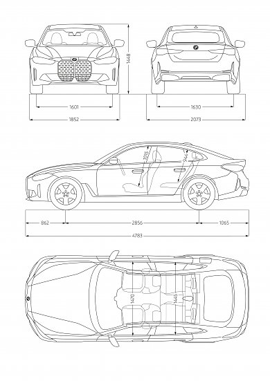 Abmessungen des Elektroautos BMW i4.