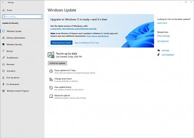 Update-Angebot in Windows Update.