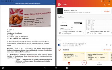 Exklusiv beim Fire HD10 gibt es einen Splitscreen-Modus, bei dem zwei Apps nebeneinander angezeigt werden können.