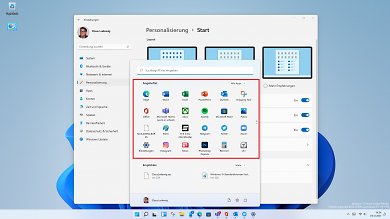 Größerer Bereich für angepinnte Apps/Programme im Startmenü in Windows 11 Version 22H2.
