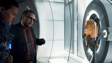Death Stranding Directors Cut in 4K mit XeSS Performance – Intels Upsampling zeigt bei einigen besonders kontraststarken Kanten, etwa jenen an Deadmans Brille, etwas, wohl durch den Prozess des Jitterings verstärktes, Aliasing.