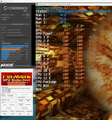 Keine Last könnte künstlicher sein, als eine Vollbelastung der CPU und GPU. In unserem Beispiel griffen wir zu Furmark für die Grafikkarte und Cinebench als Prozessorlast, um den Rechner insgesamt auf Höchsttouren zu bringen und dem Netzteil ordentlich einzuheizen.&nbsp;