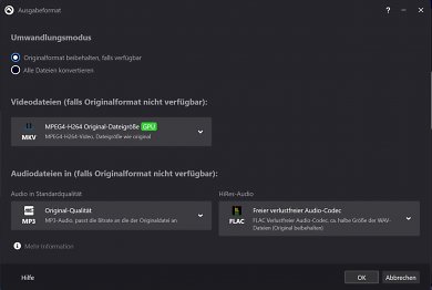 Audials One: Codecs anpassen.