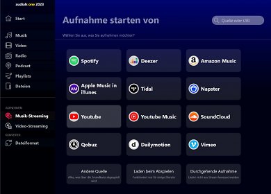 Audials One: Musik-Dienst auswählen.