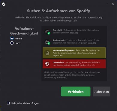Audials One: Verbindung zu Spotify herstellen