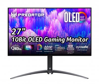 Frontalansicht des Acer Predator 27U mit den Feature-Übersicht.