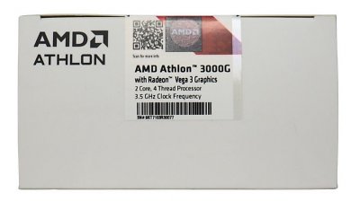 Sticker auf aktualisierter Verpackung des Athlon 3000G mit integrierter Grafikeinheit.