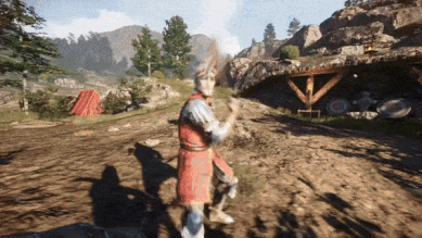 Spieler kämpft mit dem Schwert aus der First-Person-Perspektive gegen andere in Fiefdom.