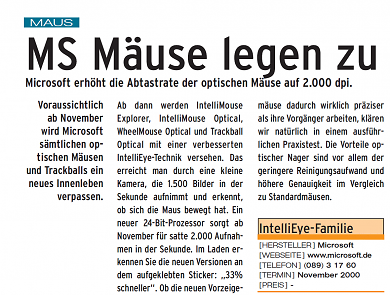 2.000 DPI galten 2000 als High-End. Microsofts neue IntelliMouse warb mit 