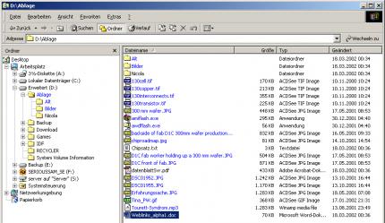 Dateikomrimierung: Komprimierte Dateien werden unter Windows 2000 in blauer Farbe dargestellt.