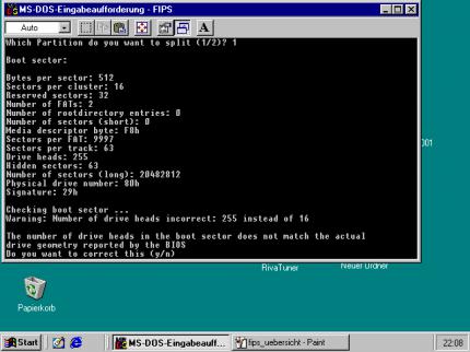 Fips: Für Linux gibt es das Partitionierungs-Tool Fips. Damit können Partitionen aufgeteilt und zusammengefügt werden.