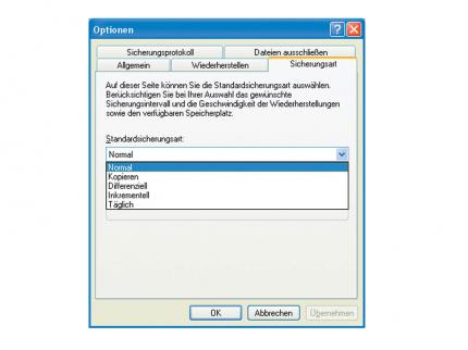 Praxis-Schritt 3: Windows-Backup unterstützt mehrere Varianten  Normal ist für die meisten Anwender ausreichend.