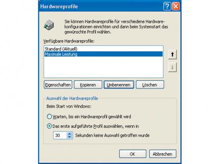 Schritt 2) Unter dem Punkt Hardwareprofile können Sie dann mit der Funktion Kopieren mehrere Profile anlegen. 