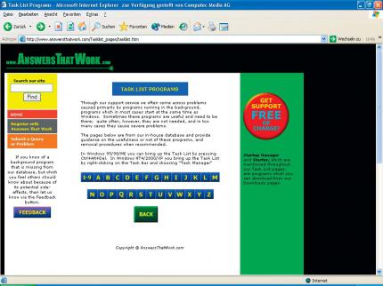 Auf der Webseite www.answersthatwork.com finden Sie alle bekannten Dienste im Überblick. 