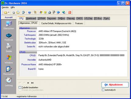 Die Benutzeroberfläche von Dr. Hardware 2006.