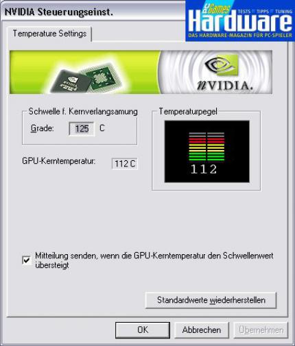 Passiv gekühlte Geforce 7900 GT bei 125 Grad Celsius